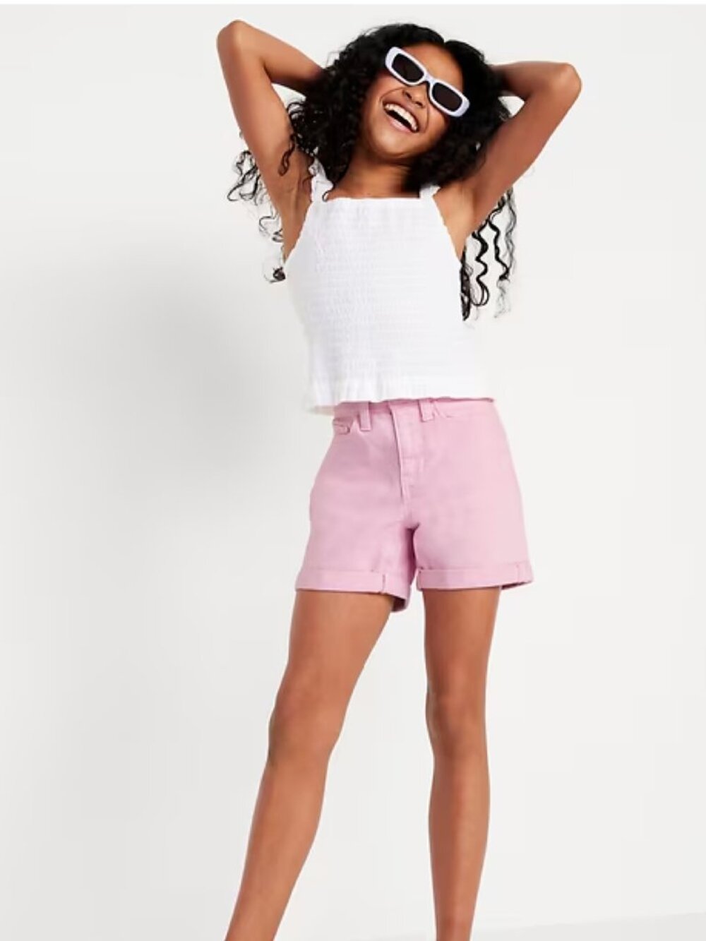 Old Navy High-Waisted Double-Rolled-Cuff Midi Shorts for Girls in Pink 7  NWT